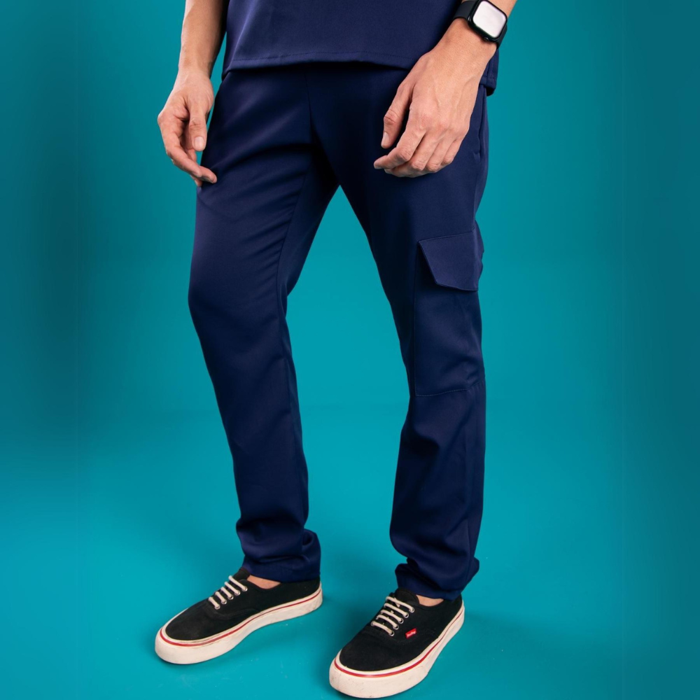 Men's Elastic Waistband Side Pockets Scrub Pant