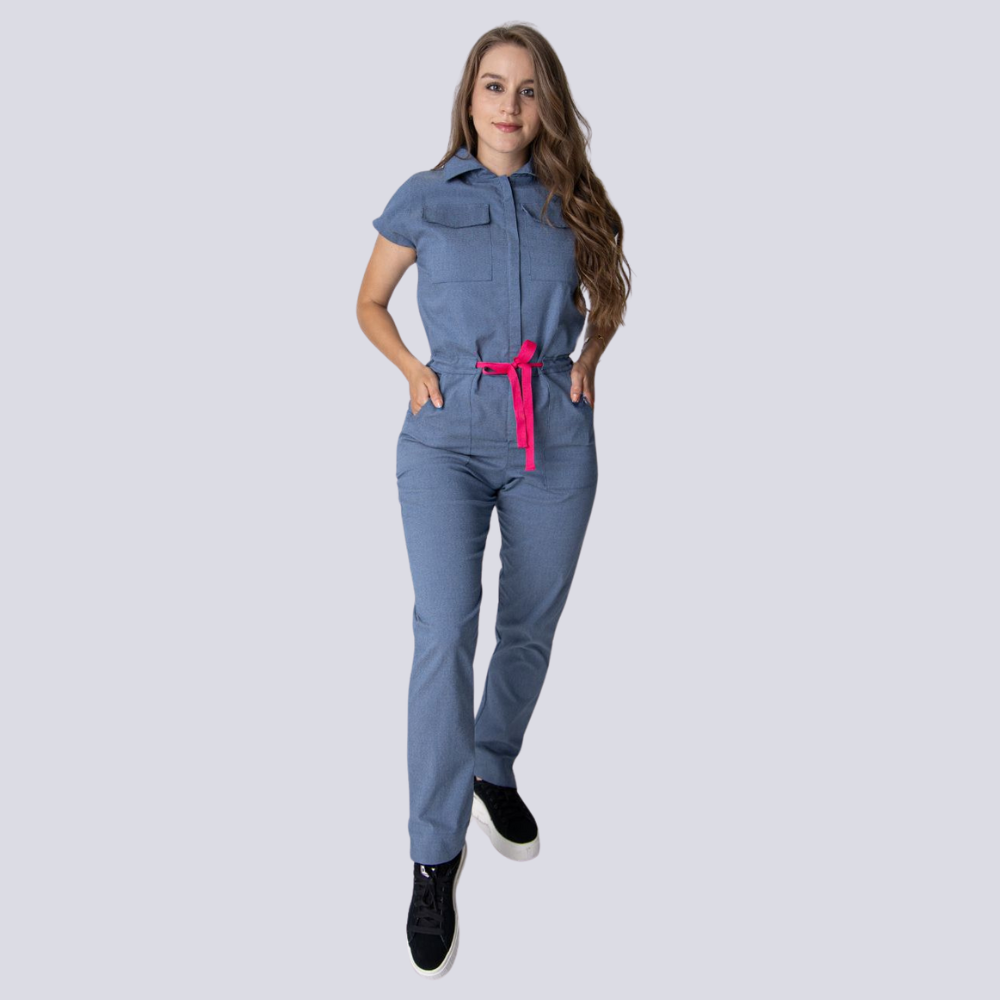 Women's Polo Collar Four Pockets Slim Ankle Jumpsuit