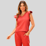 Women's V-Neck Ruffle Sleeve Scrub Top