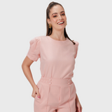 Women's Round-neck Scrub Top With Distinctive Sleeves