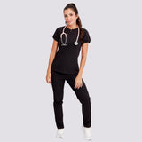 Women's Short Sleeve Crew Neck Zipper Scrub Top