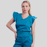 Women's V-Neck Ruffle Sleeve Scrub Top