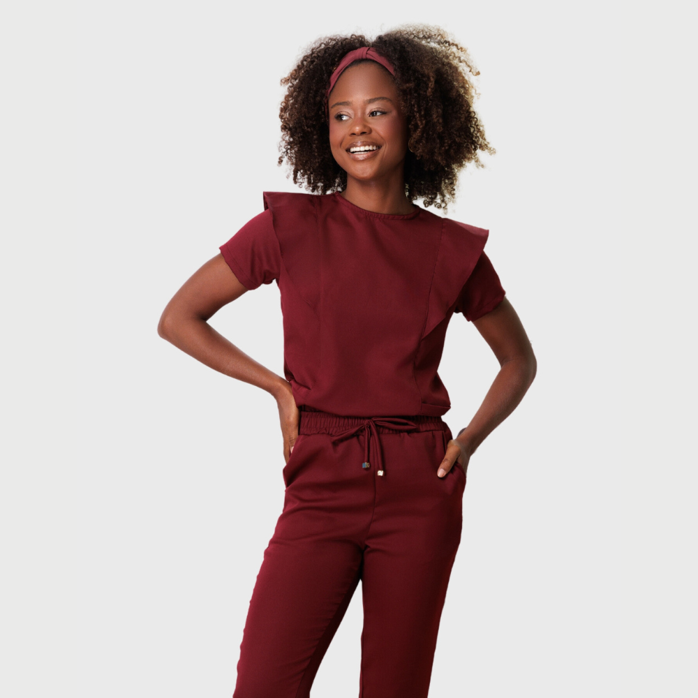 Women's Round-neck Slim Scrub Top