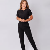 Women's Short Sleeve Crew Neck Zipper Scrub Top