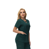 Anne V-neck Four-Pocket Scrub Top featuring a unique cross design and functional pockets.