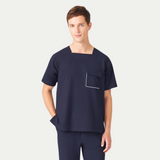 Men's Square Collar Three Pockets Scrub Top