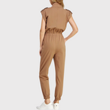 Women's High Neck Folded Sleeves with Epaulettes Jumpsuit