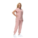 Elegant Crystal Scrub Set with mandarin collar and expansive fit, perfect for healthcare professionals.