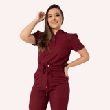 Women's Priest Collar Jabour Detail Sleeves Scrub Top