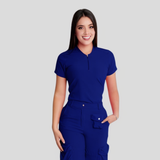 Women's Simple Zip Collar Scrub Top