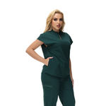 Angela Mandarin Collar Scrub Top with expansive fit and stylish design.