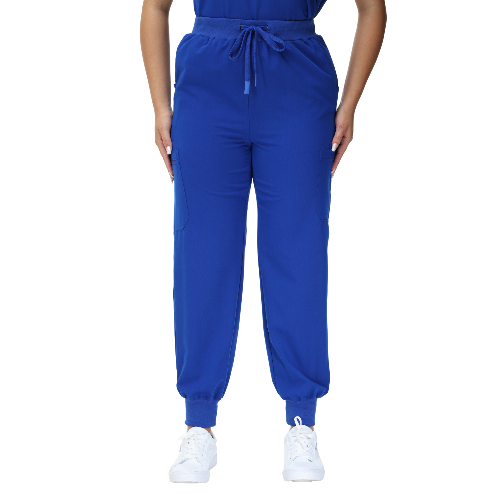 Barbara Eight-Pocket Jogger Scrub Pants with adjustable drawcord and vibrant drawstring.