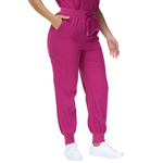 Barbara Eight-Pocket Jogger Scrub Pants with adjustable drawcord and vibrant drawstring.