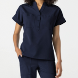 Banded Collar Scrub Top