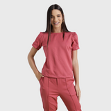 Women's Round-neck Scrub Top With Distinctive Sleeves