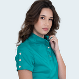 Women's Button Stand Collar Side Zipper Scrub Top