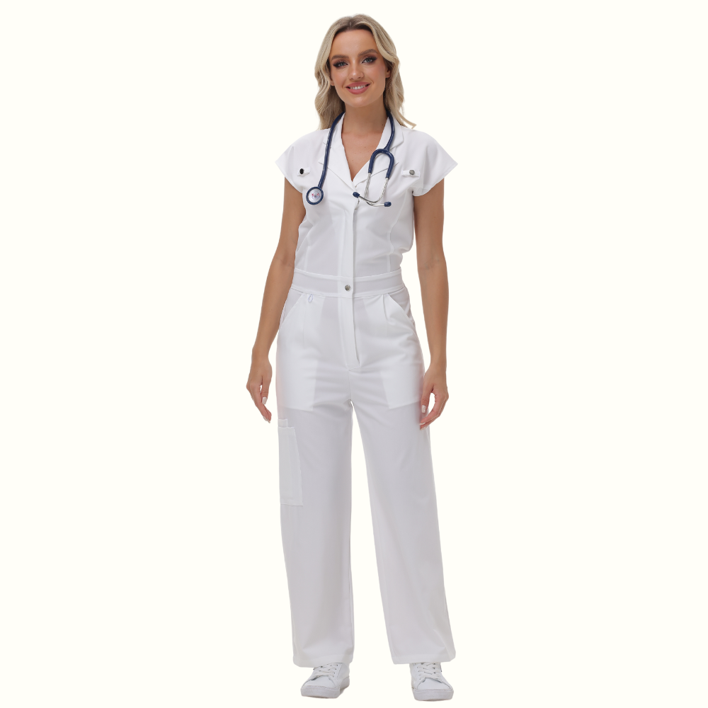 Women's Wide Leg SCcrub Jumpsuit With Front Tucks