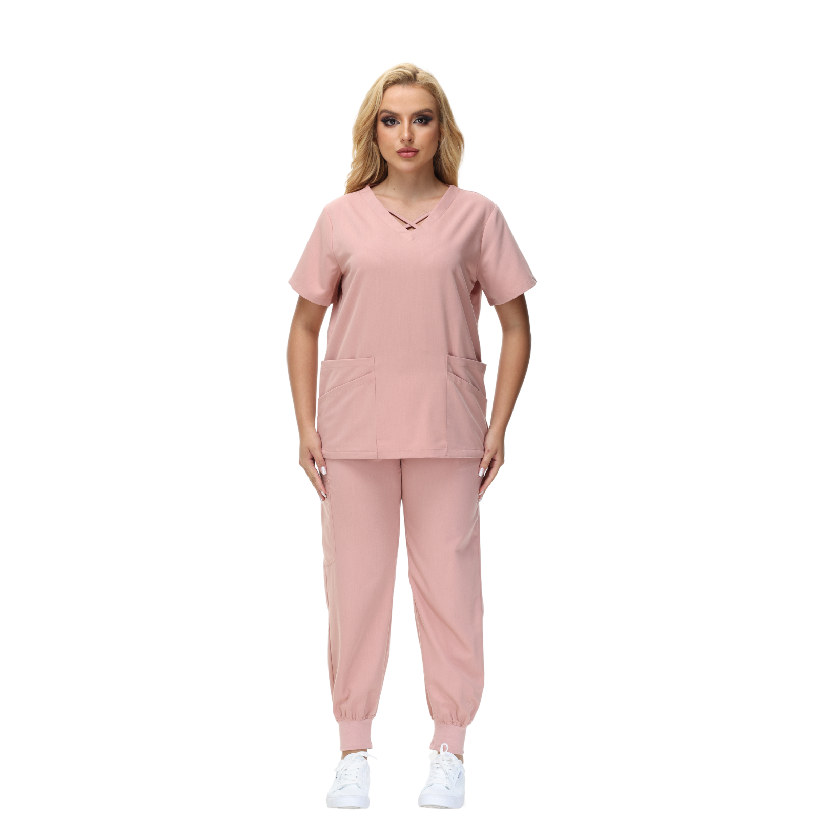 Cleo Scrub Set featuring a classic fit and cross design V-neck, ideal for healthcare professionals.