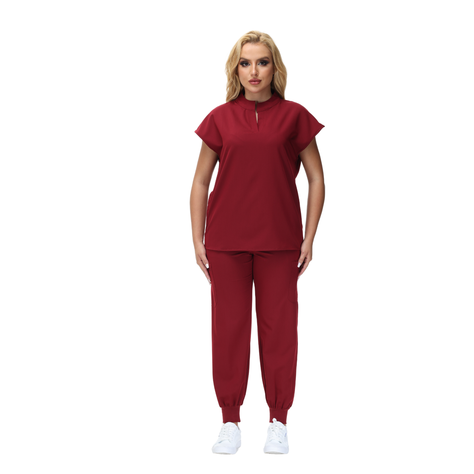 Elegant Crystal Scrub Set with mandarin collar and expansive fit, perfect for healthcare professionals.