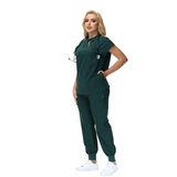 Elegant Crystal Scrub Set with mandarin collar and expansive fit, perfect for healthcare professionals.