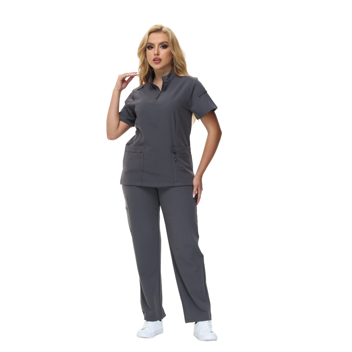 Cindy Scrub Set with mandarin collar and classic fit, perfect for healthcare professionals.