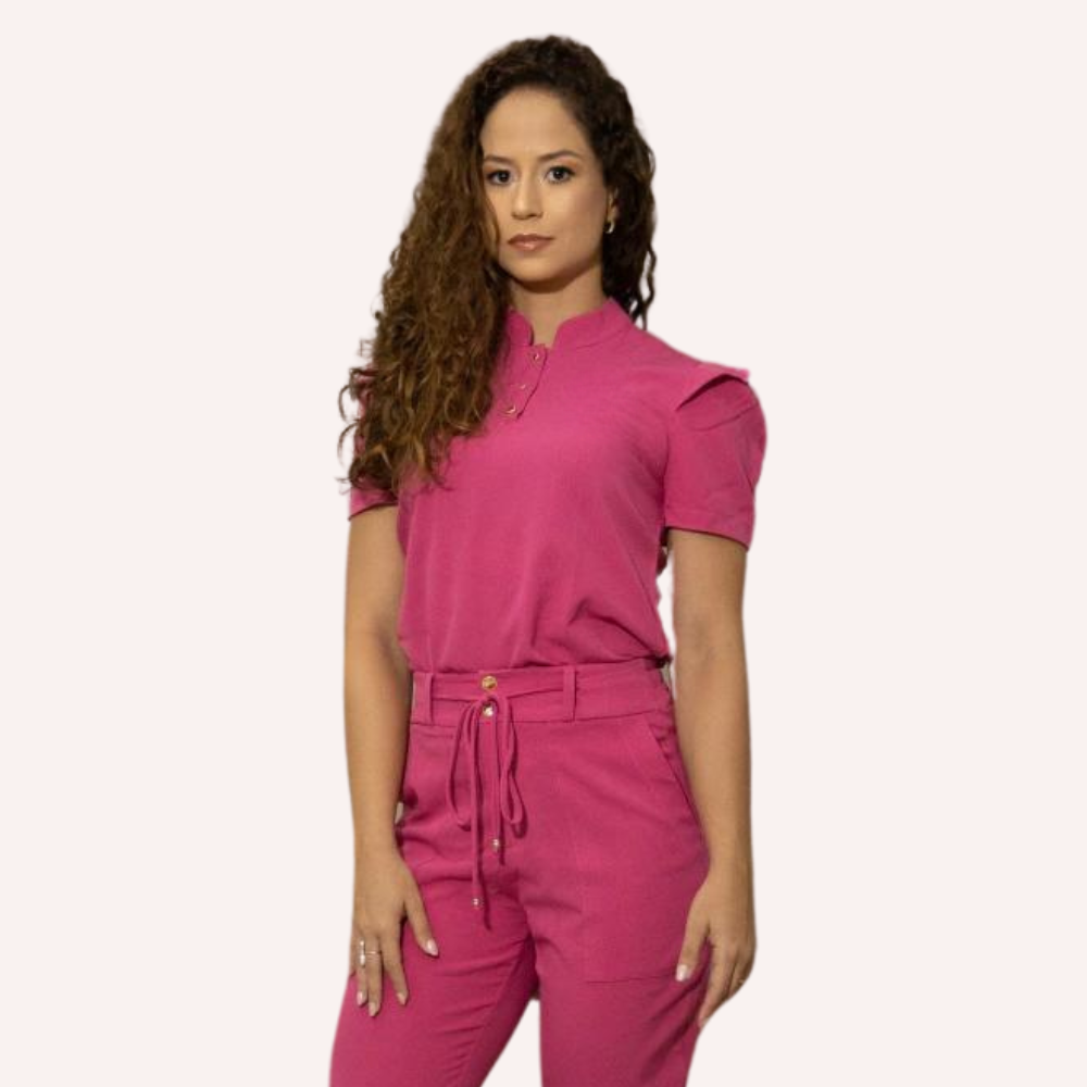 Women's Priest Collar Jabour Detail Sleeves Scrub Top