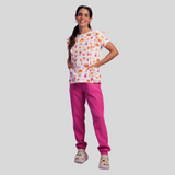 Women's Round Neck Scrub Top With Sleeve Flap