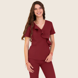 Women's V-neck Front Slanted Wave Design Scrub Top