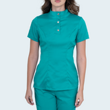 Women's Button Stand Collar Side Zipper Scrub Top