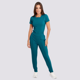 Women's Square Zipper Neckline Double Front Pockets Scrub Top