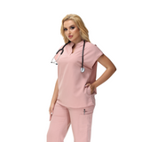 Angela Mandarin Collar Scrub Top with expansive fit and stylish design.