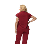 Angela Mandarin Collar Scrub Top with expansive fit and stylish design.