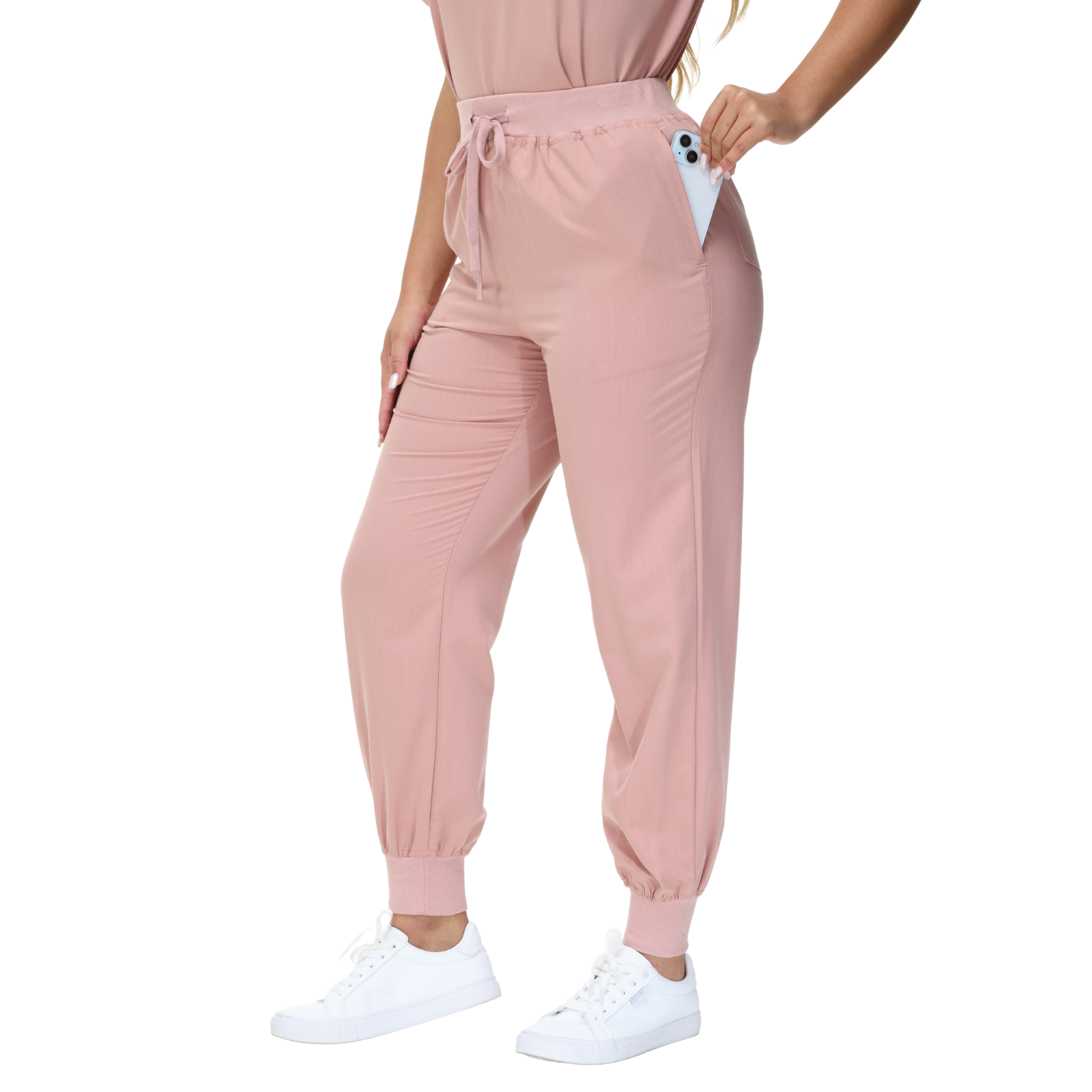 Belinda Five-Pocket Jogger Scrub Pants with vibrant drawstring and yoga waistband.