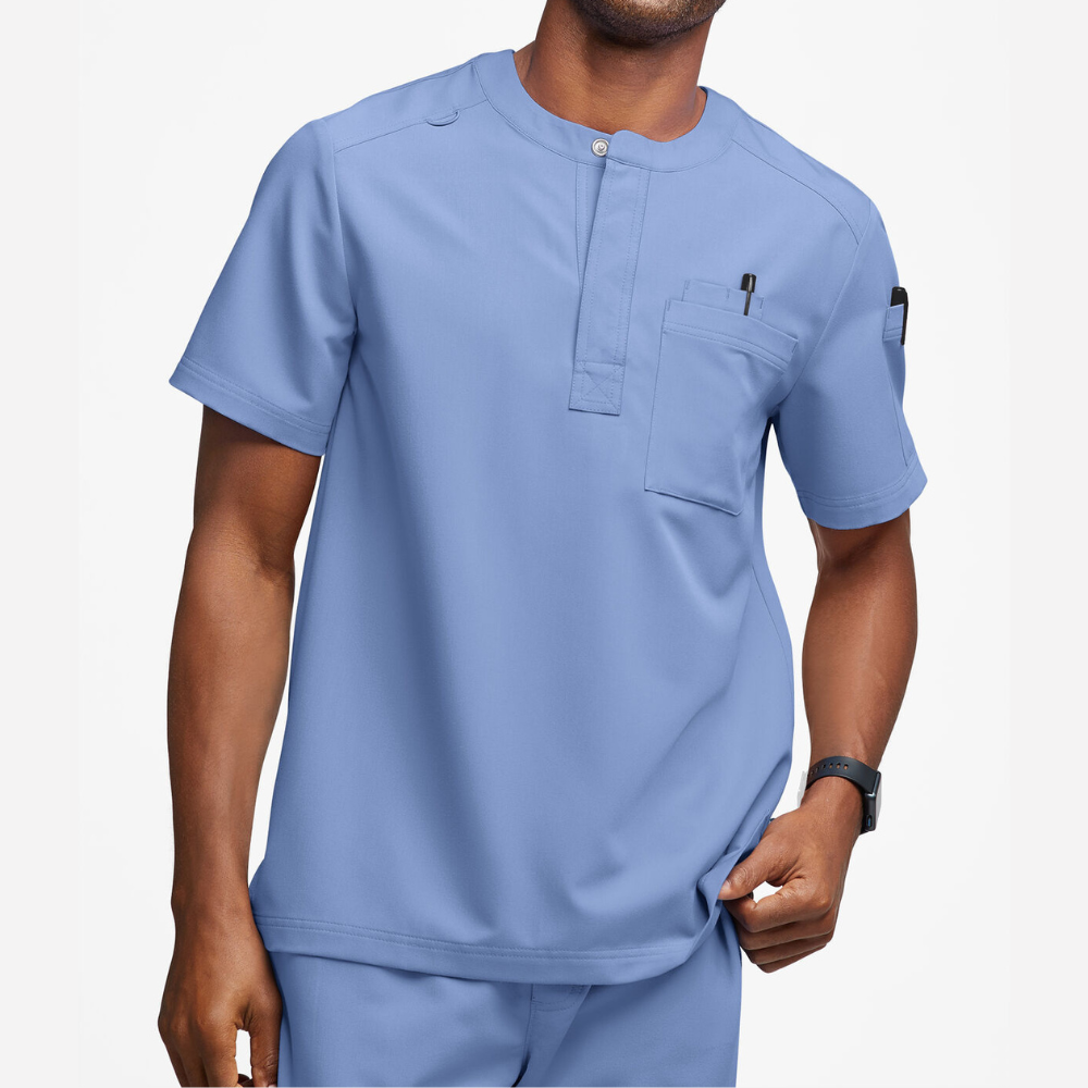 Men's 4-Pocket Short Sleeve Henley Scrub Top