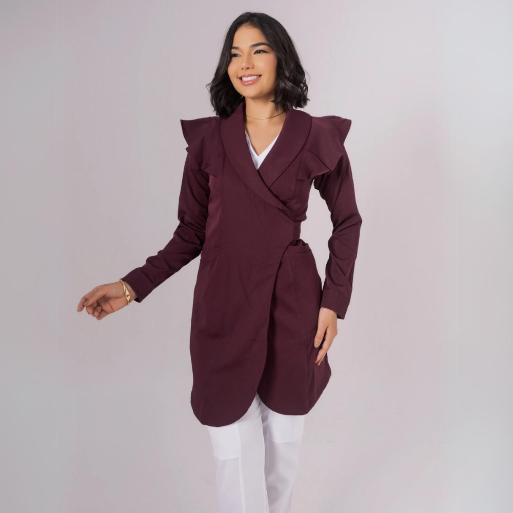 Women's Tuxedo Collar Jabour Detail Sleeves Lab Coat