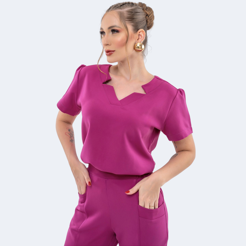 Women's V-Neck with Details Slim Fit Scrub Top