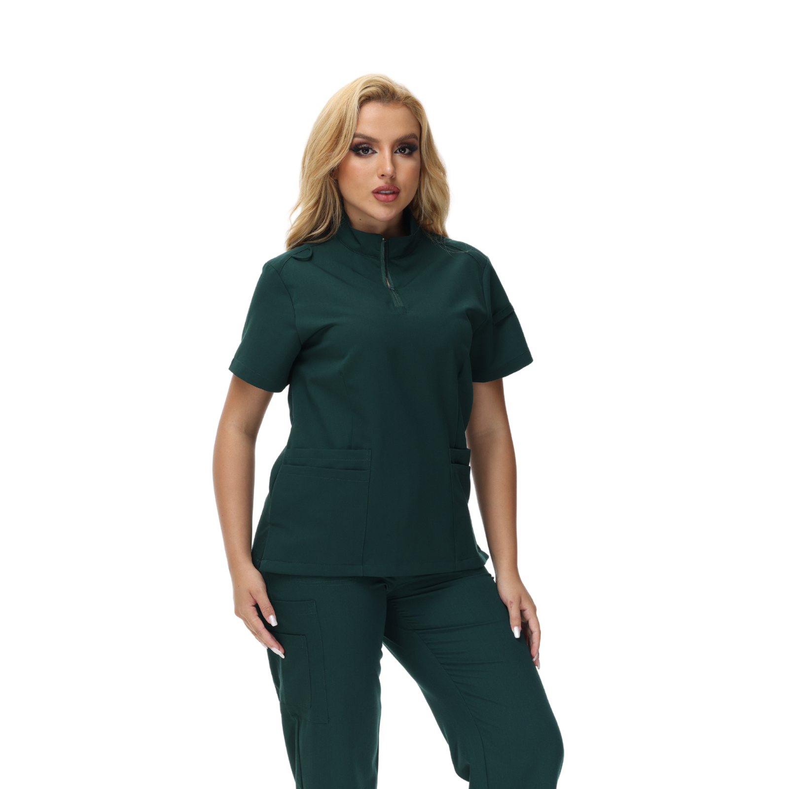 Alison Four-Pocket Scrub Top with mandarin collar and functional design.