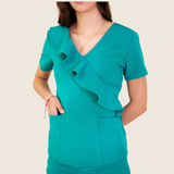 Women's V-neck Front Slanted Wave Design Scrub Top