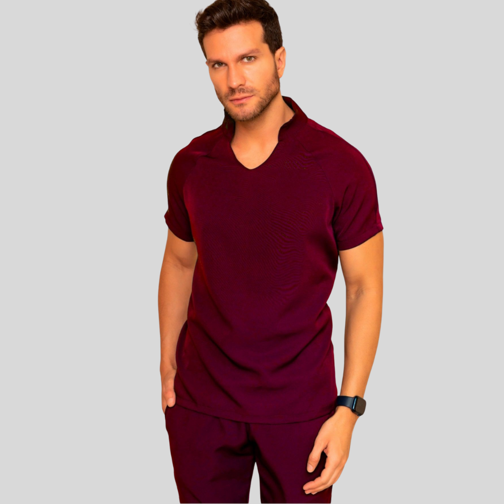 Men's Slim Fit Scrub Top with Differentiated Collar