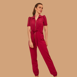 Women's Polo Neck Puff Sleeve Jumpsuit