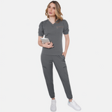 Women's Elastic Waistband Multiple Pockets Scrub Pant