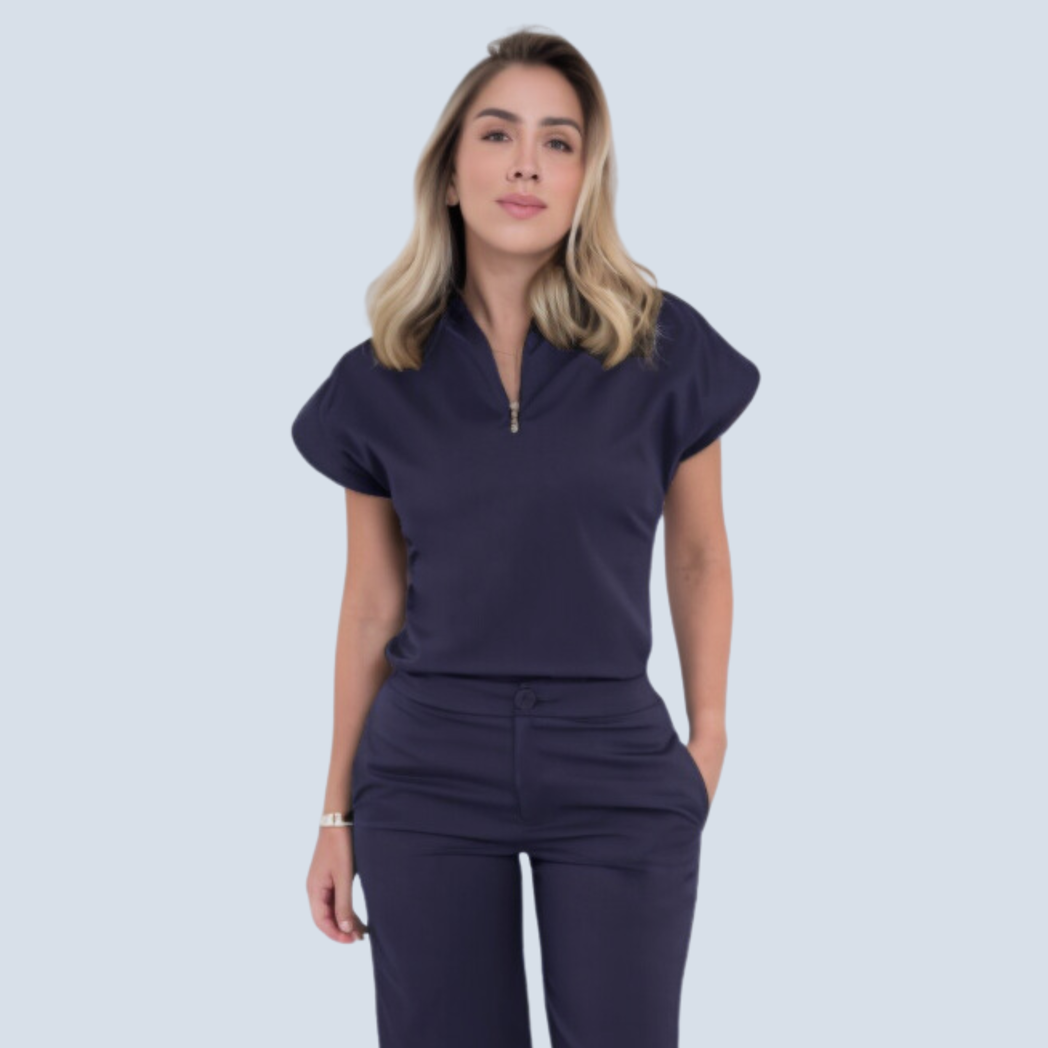 Zip-Neck Japanese Sleeves Scrub Top