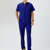 Men's Four Pockets Banded Collar Scrub Top