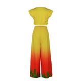 Gradient Cactus Print Sleeveless Top and Wide-Leg Pants Set