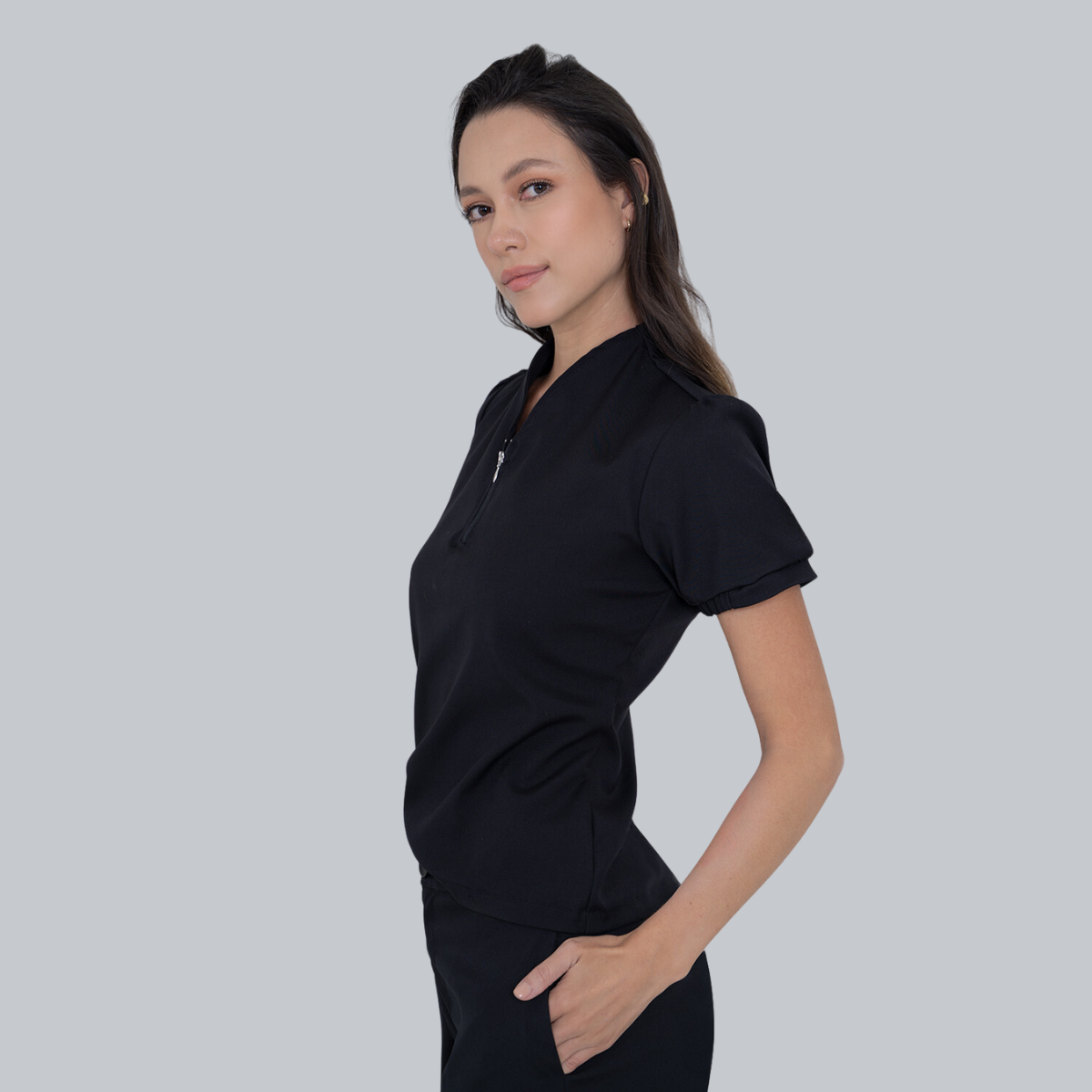 Women's Y-zip Collar Scrub Top