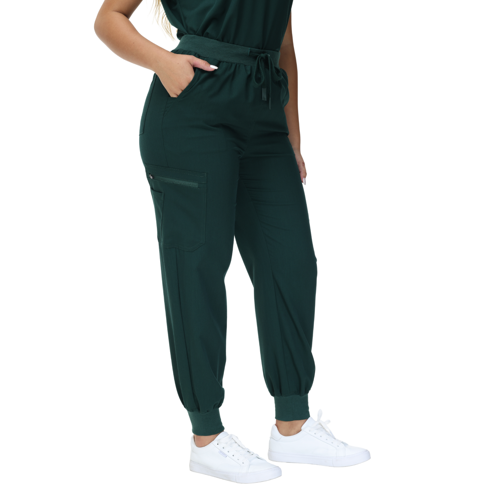 Barbara Eight-Pocket Jogger Scrub Pants with adjustable drawcord and vibrant drawstring.