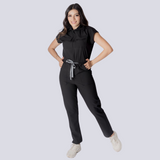 Women's Polo Collar Four Pockets Slim Ankle Jumpsuit