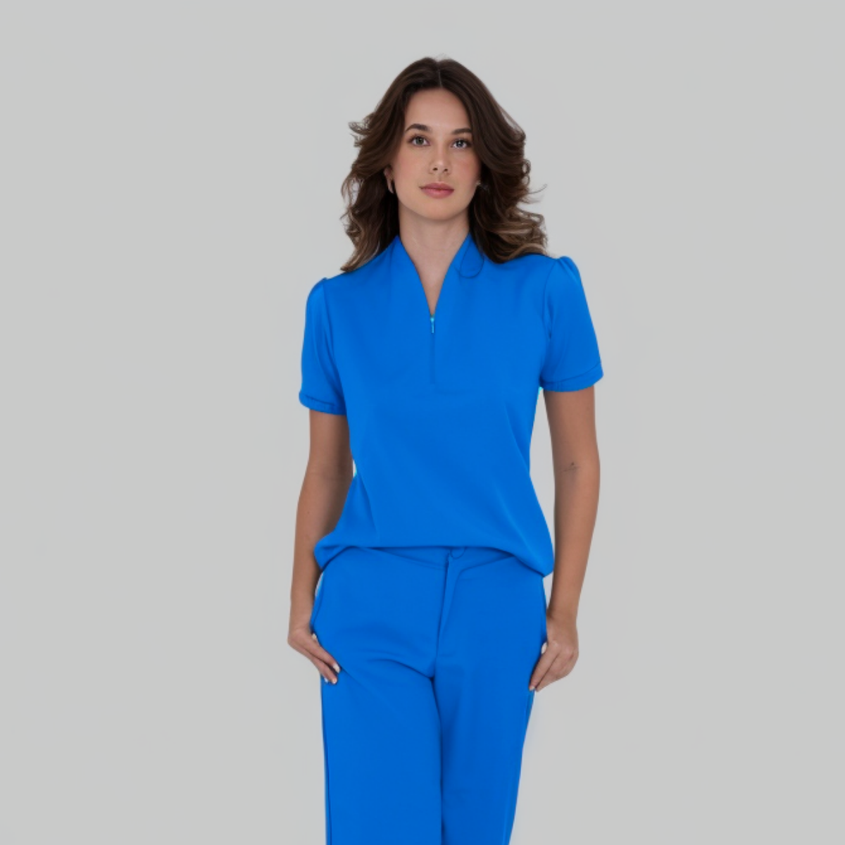 Women's Y-zip Collar Scrub Top