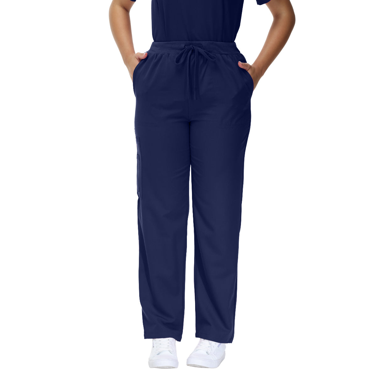 Beata Six-Pocket Straight Scrub Pants with adjustable drawcord and vibrant design.