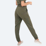 Women's Elastic Waistband Multiple Pockets Scrub Pant